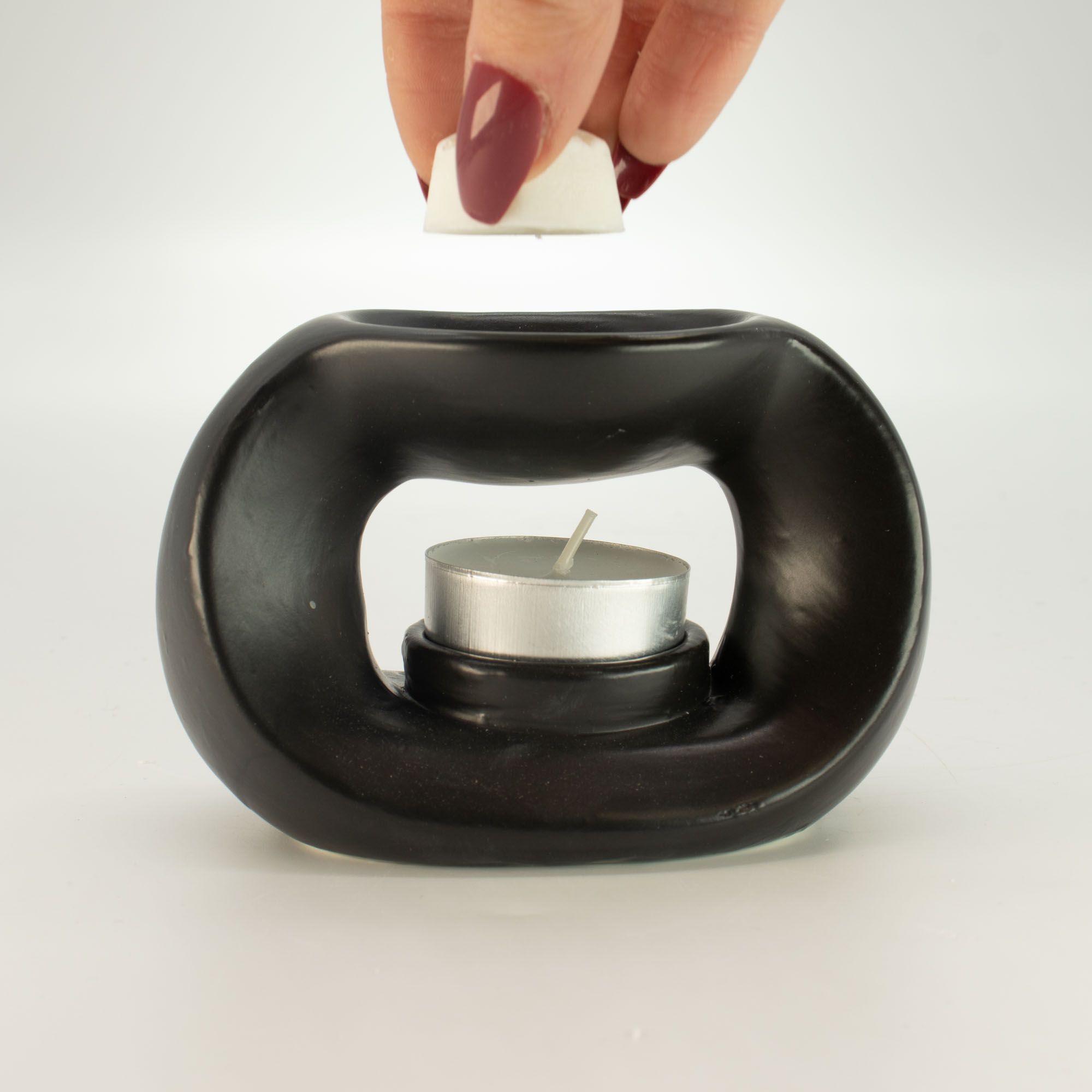 Quemador de aceite Zen cerámico - guijarro ovalado - negro mate - Imagen 4