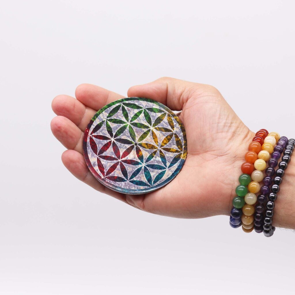 Porta-incienso Disco de Esteatita 8cm – Flor de la Vida