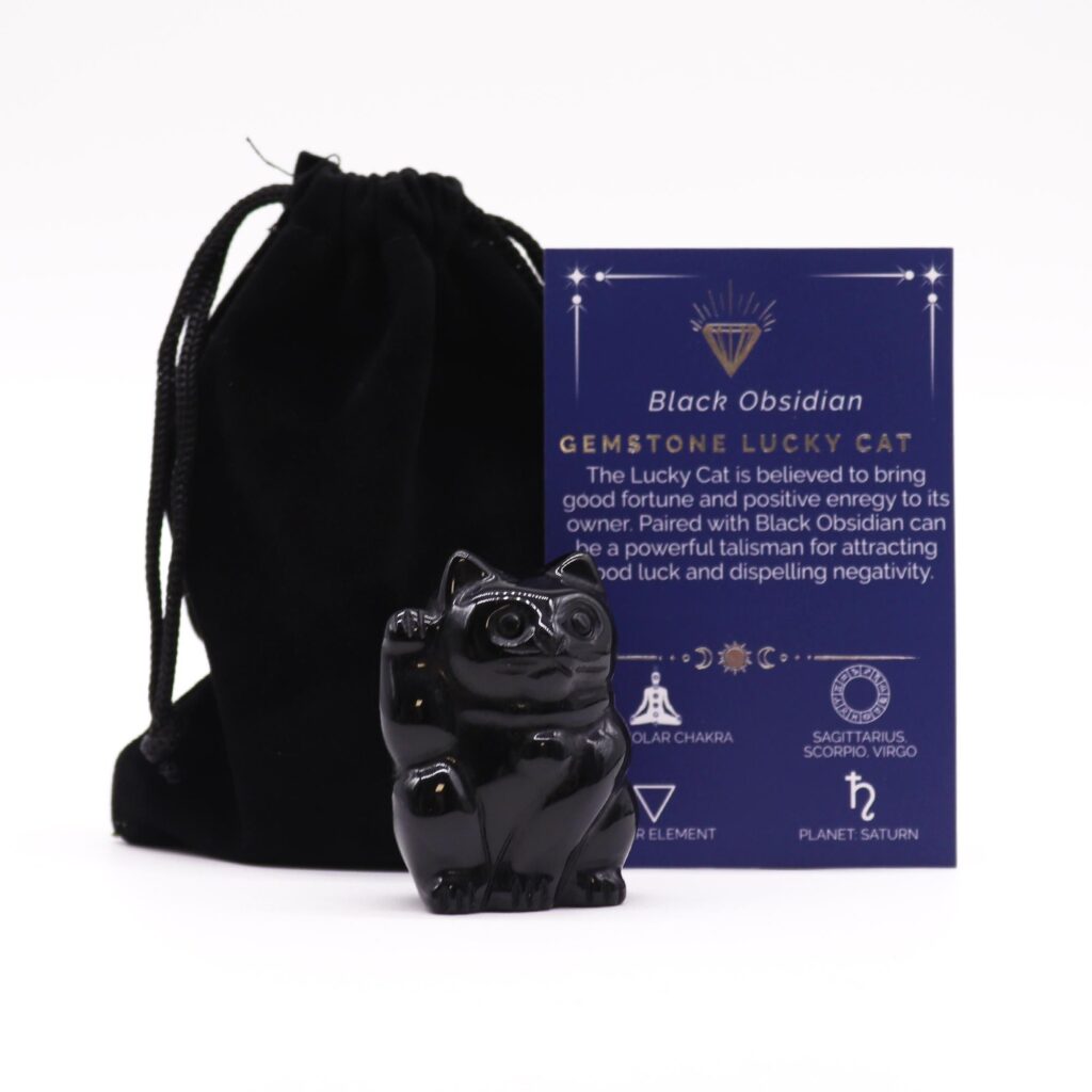 Gema Gato de la Suerte – Obsidiana Negra 50x35x25mm