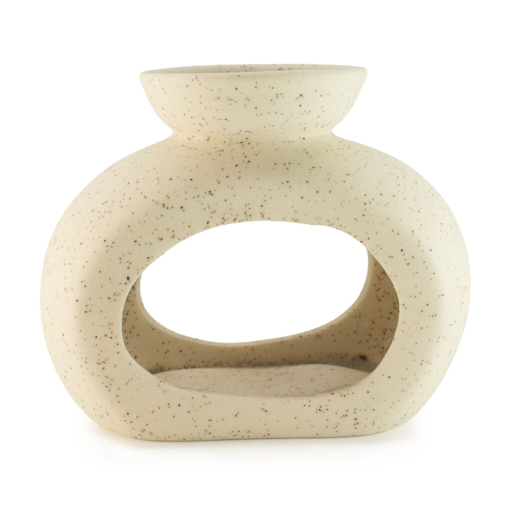 Quemador de aceite cerámico Zen – guijarro ovalado – blanco roto moteado