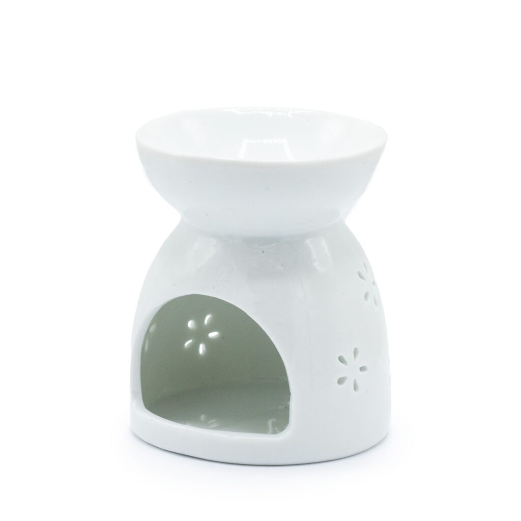 Quemador de Aceite con Recorte de Buda – Blanco