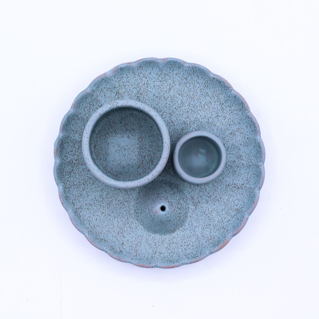 Soporte cerámico para Palo Santo e Incienso – Flor de loto – Azul