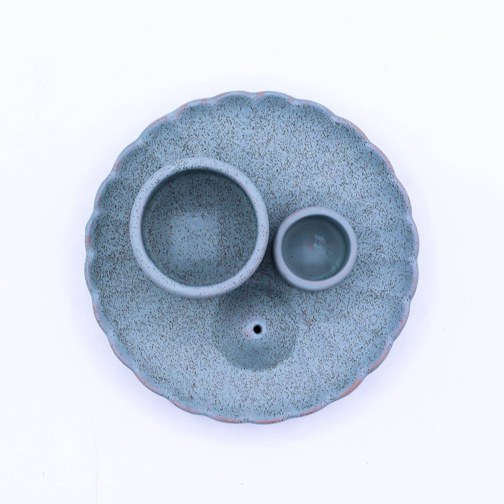 Soporte cerámico para Palo Santo e Incienso – Flor de loto – Azul