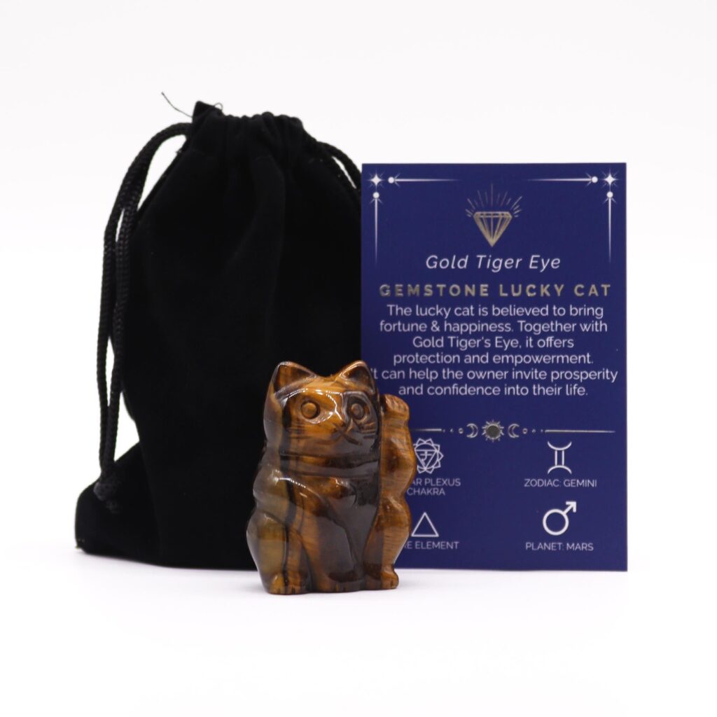 Gema Gato de la Suerte – Ojo de Tigre Dorado 50x35x25mm