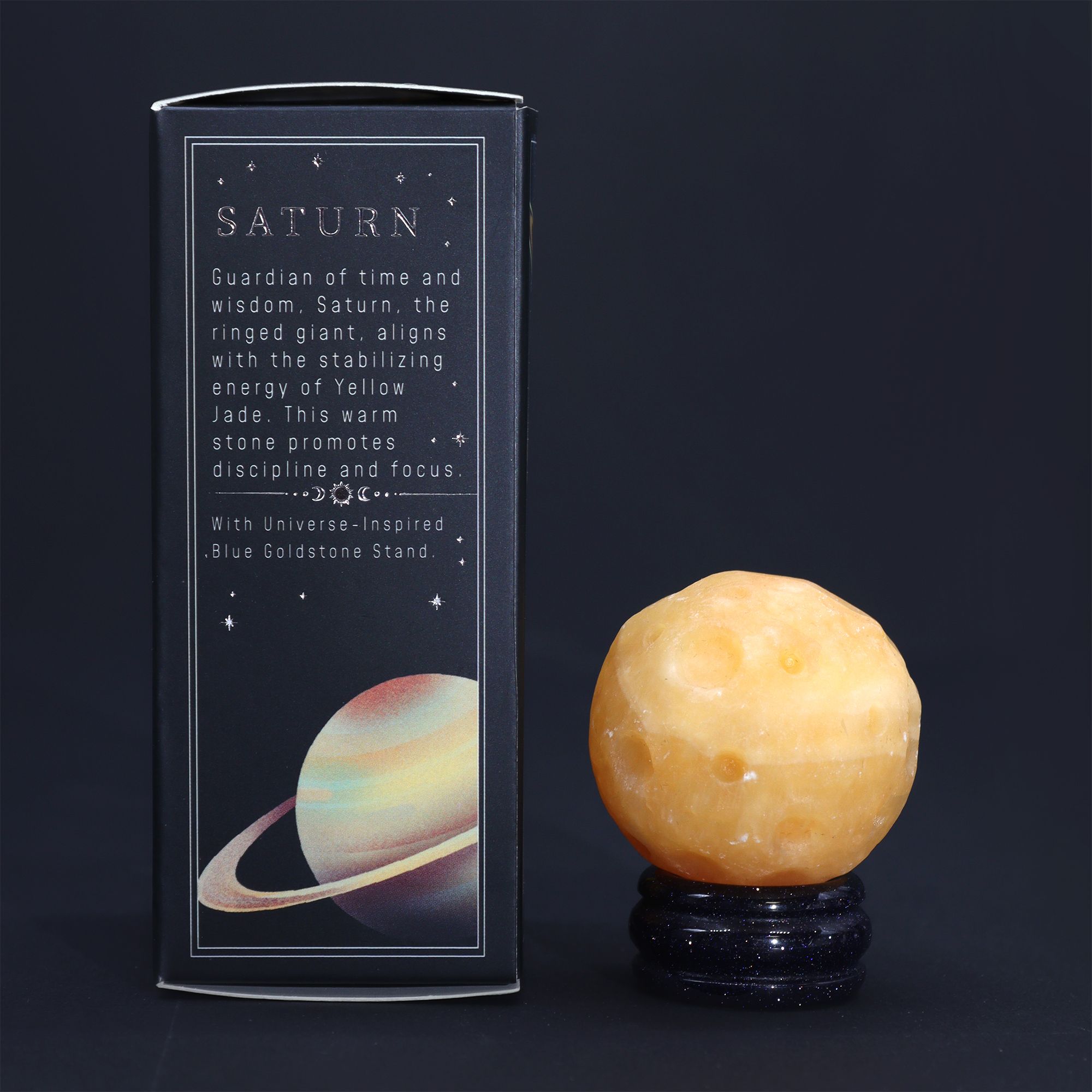 1x Planeta de Jade Amarillo con Soporte Solar (SATURNO) – 40mm