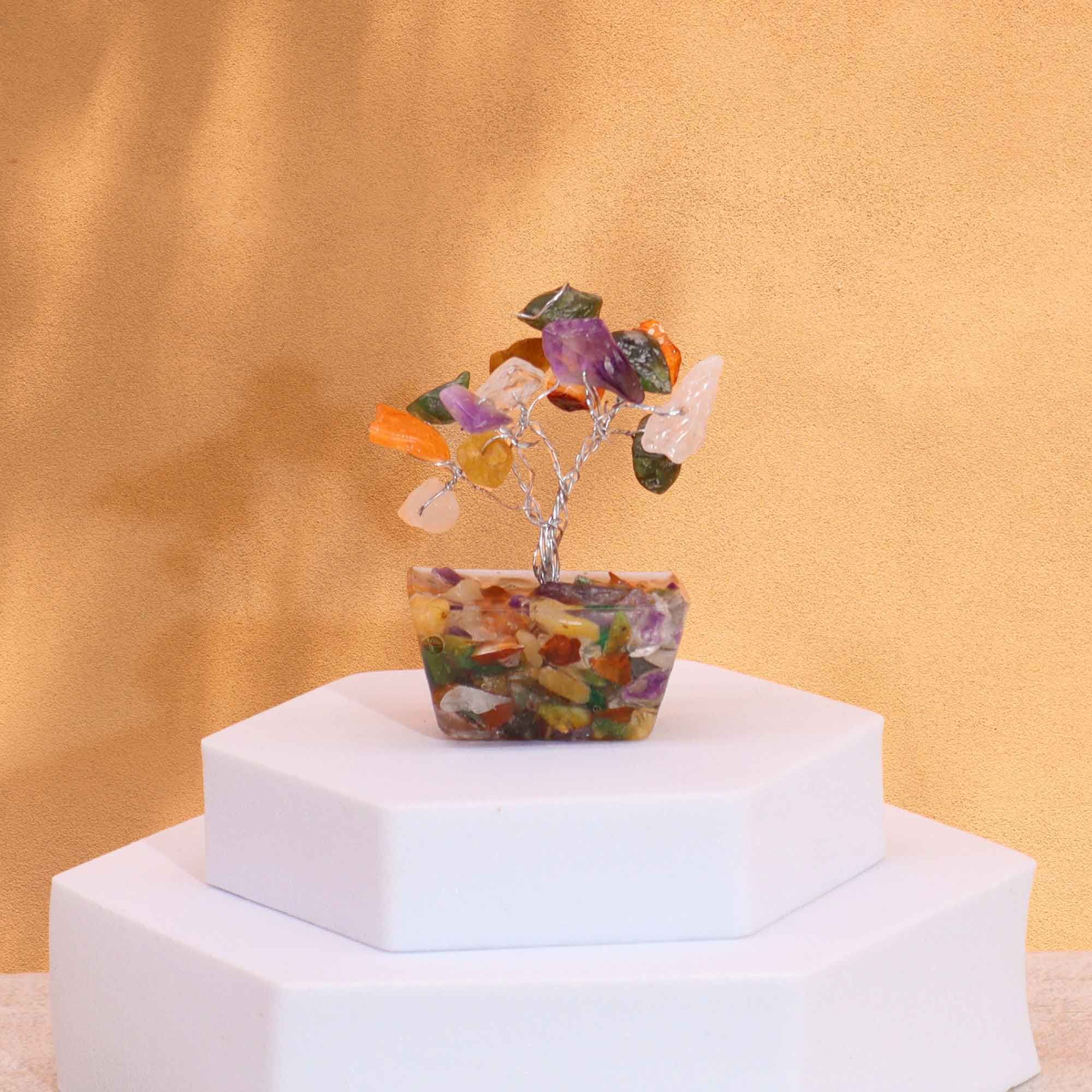 Mini árbol de piedras preciosas sobre base de orgonita - Piedras múltiples (15 piedras) - Imagen 2