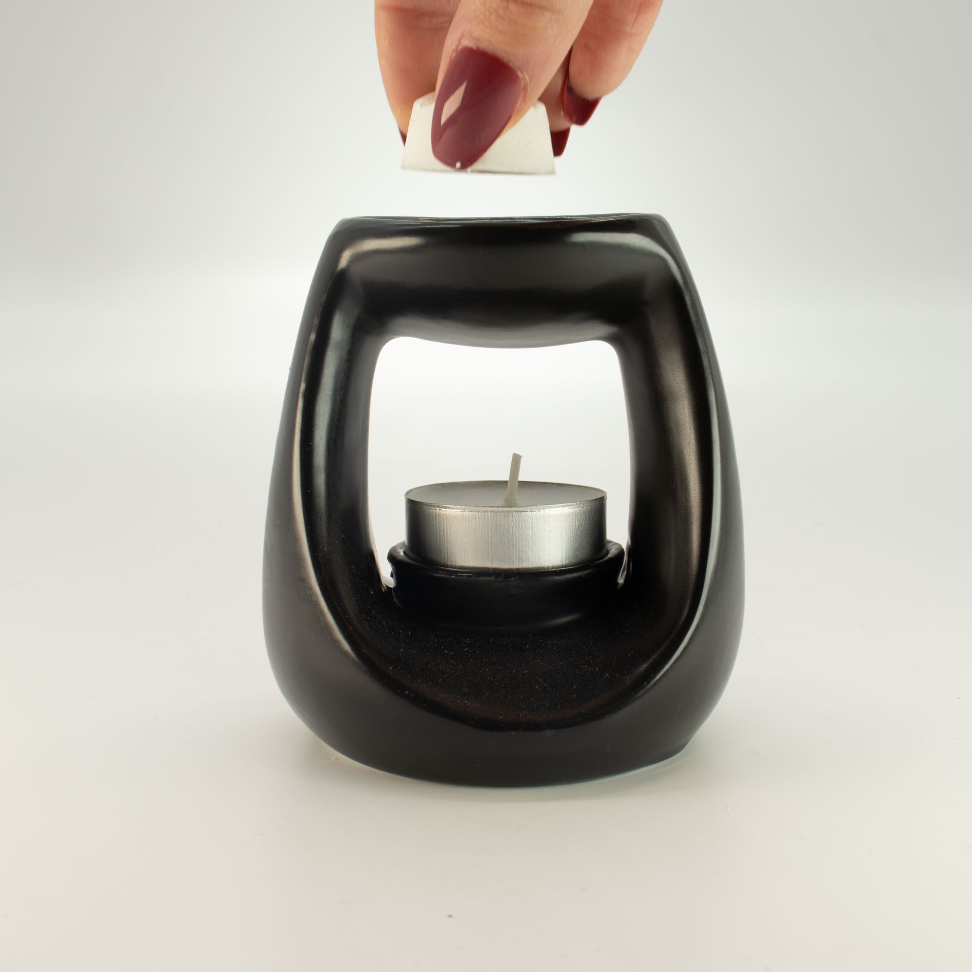 Quemador de aceite cerámico Zen - Gran guijarro ovalado - Negro mate - Imagen 4
