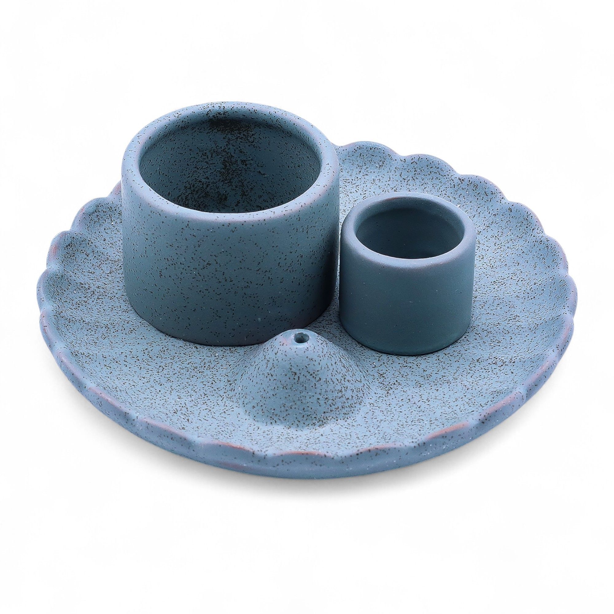 Soporte cerámico para Palo Santo e Incienso - Flor de loto - Azul - Imagen 5
