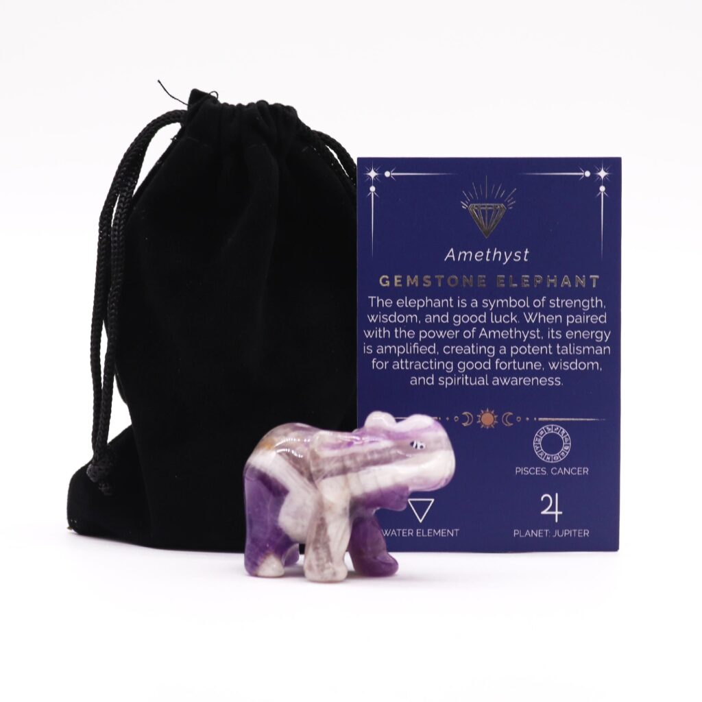 Piedra preciosa Elefante de la suerte – Amatista 50x35x25mm