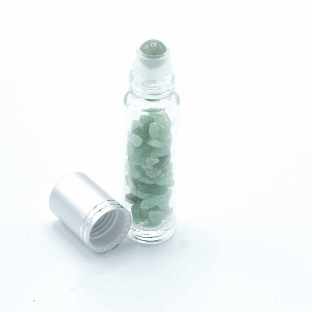Botella de rodillo de aceite esencial de piedras preciosas – Aventurina – Tapa plateada