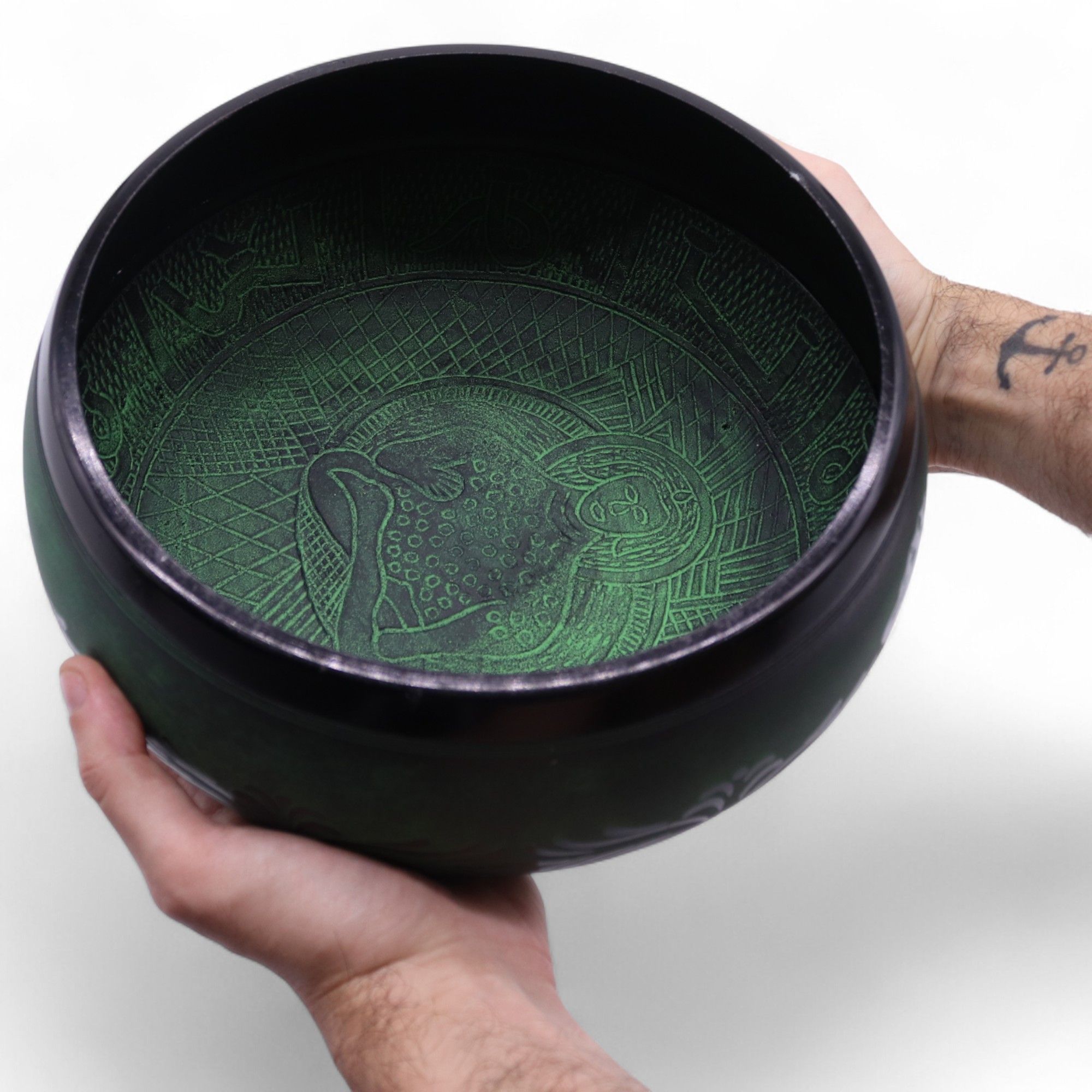 Cuenco tibetano de canto con forma de hongo - Verde musgo (23x10,5 cm, 1,3 kg) - Imagen 9