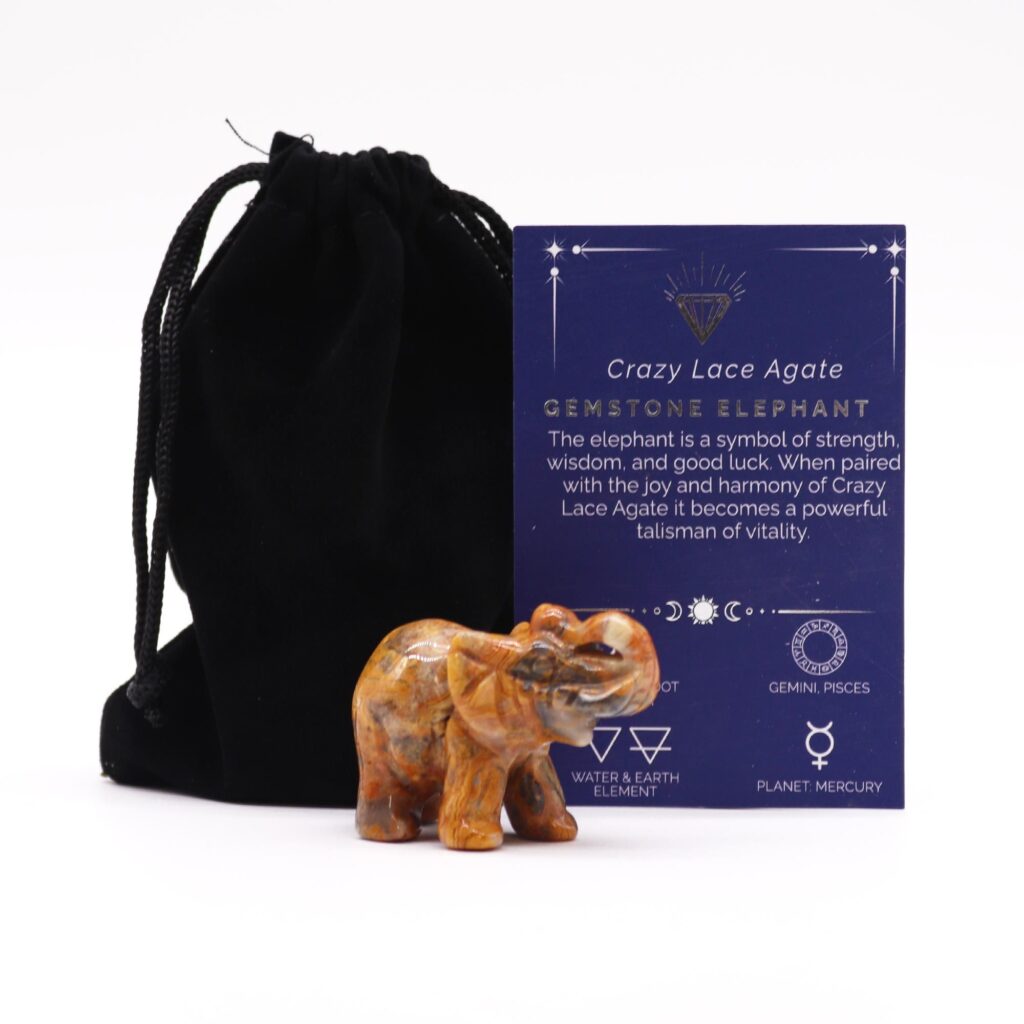 Piedra preciosa Elefante de la suerte – Ágata encaje loco 50x35x25mm