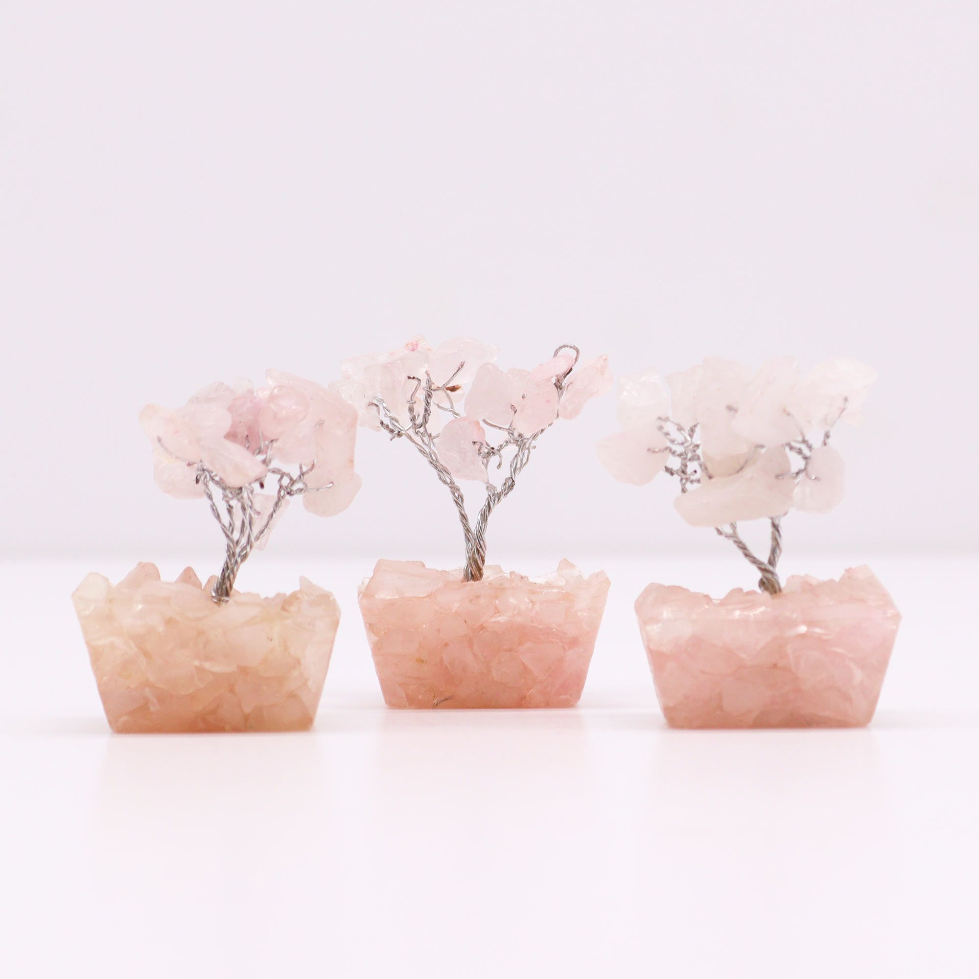Mini árbol de piedras preciosas sobre base de orgonita - Cuarzo rosa (15 piedras) - Imagen 3