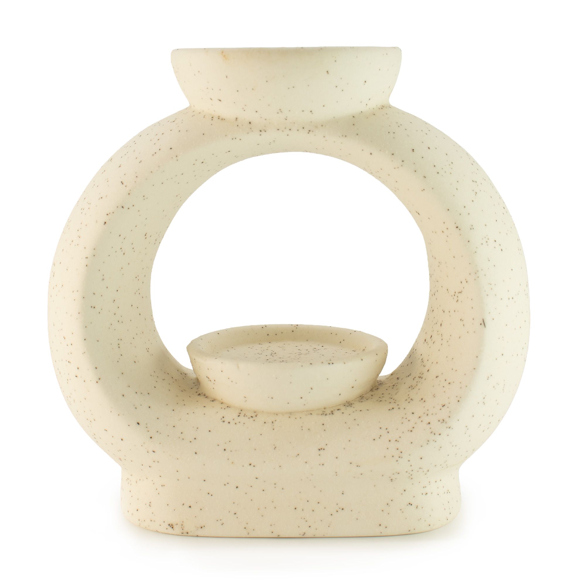 Quemador de aceite cerámico Zen - Gran ovalado de color guijarro - Blanco marfil moteado - Imagen 2