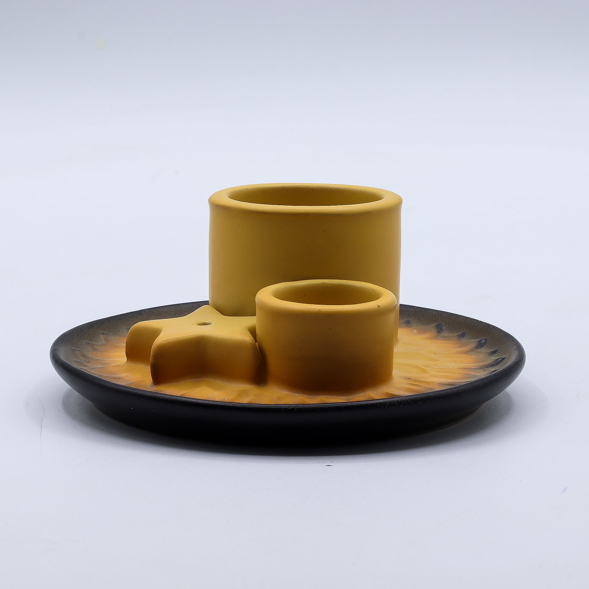 Soporte cerámico para Palo Santo e Incienso - Mandala - Arena y Gris - Imagen 2