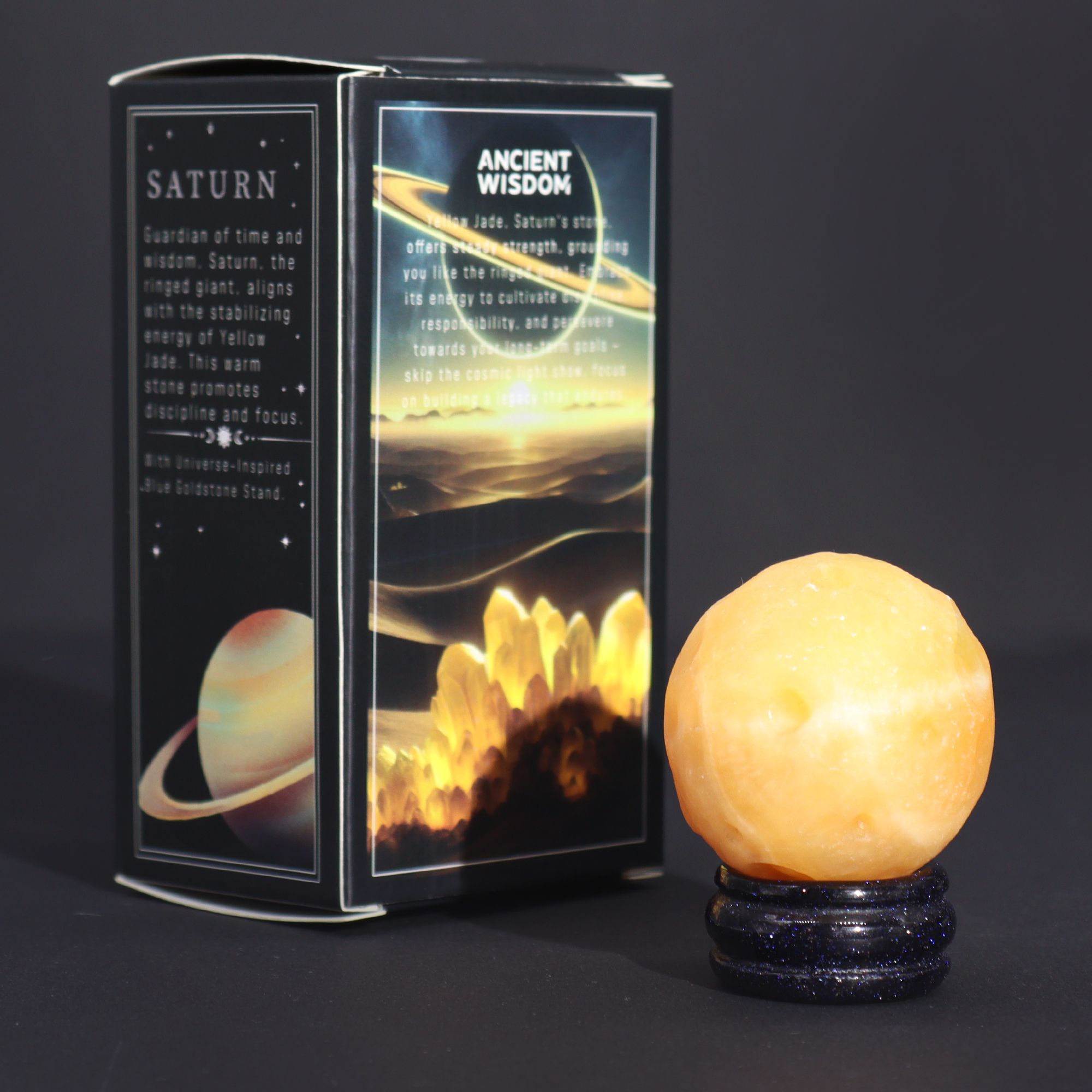 1x Planeta de Jade Amarillo con Soporte Solar (SATURNO) - 40mm - Imagen 4