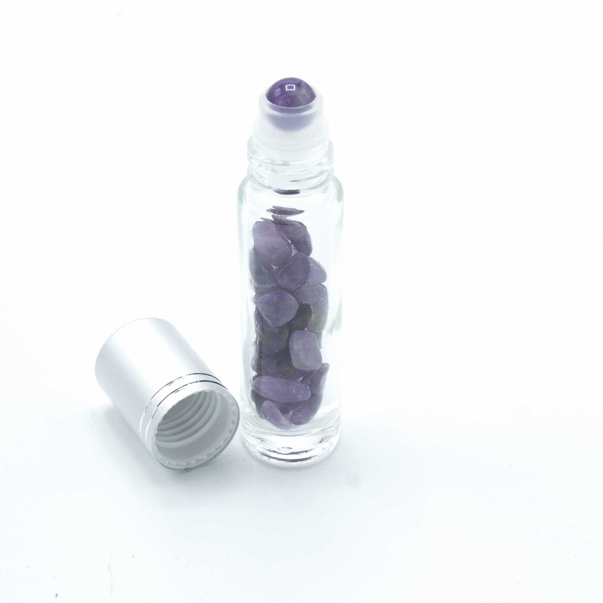 Botella de rodillo de aceite esencial de piedras preciosas - Amatista - Tapa plateada - Imagen 3
