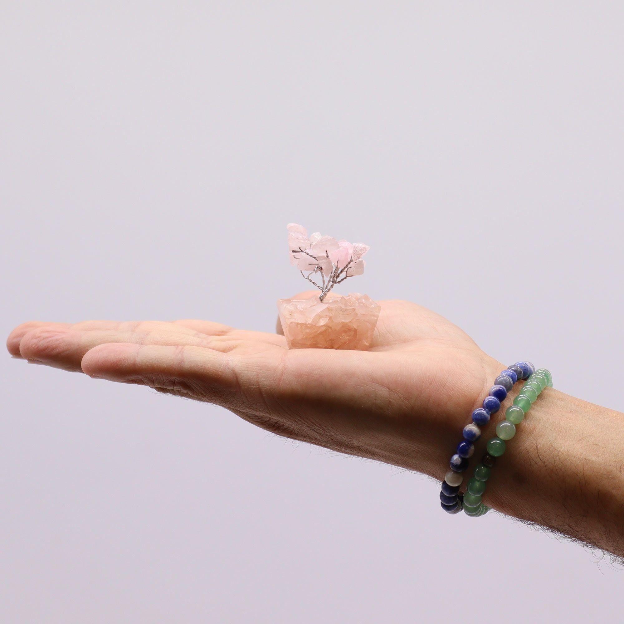 Mini árbol de piedras preciosas sobre base de orgonita - Cuarzo rosa (15 piedras) - Imagen 5