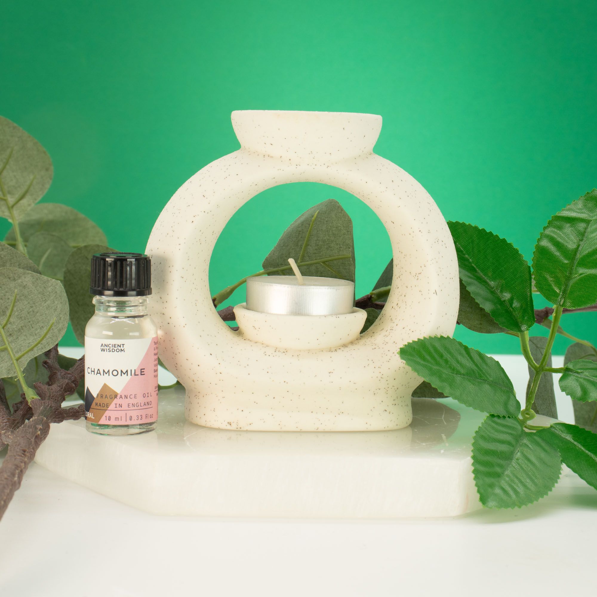 Quemador de aceite cerámico Zen - Gran ovalado de color guijarro - Blanco marfil moteado - Imagen 3
