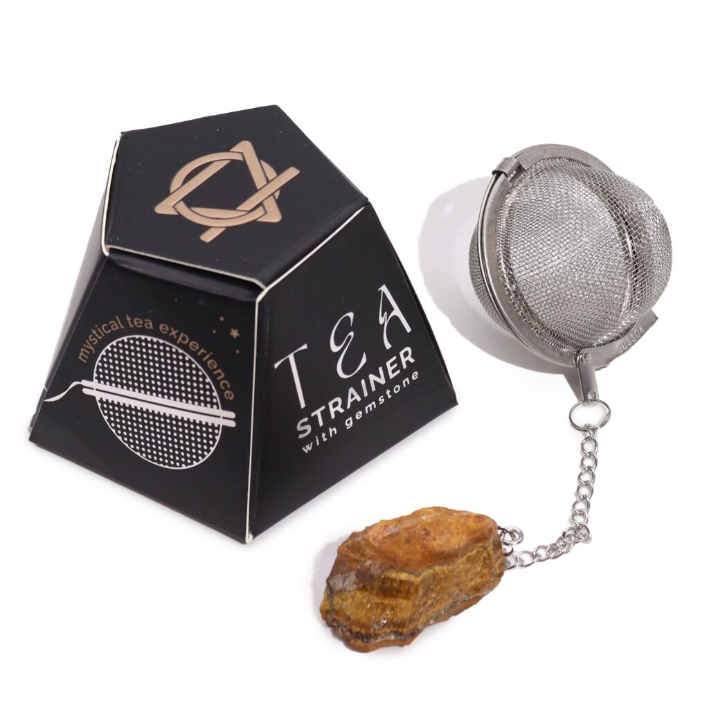 Colador de té de piedras preciosas de cristal crudo – Ojo de tigre dorado
