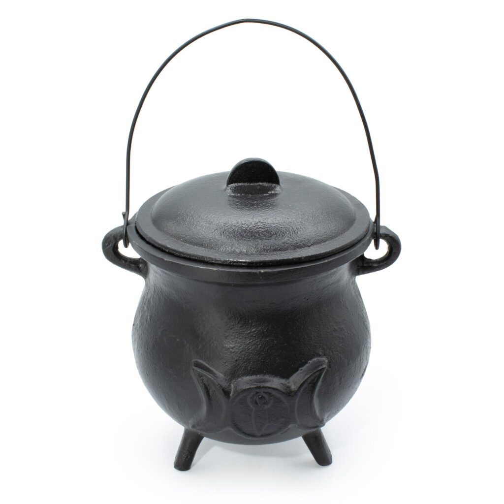 Extragrande Caldero de hierro fundido con Triple Luna 23×18 cm (al menos 4 kg)