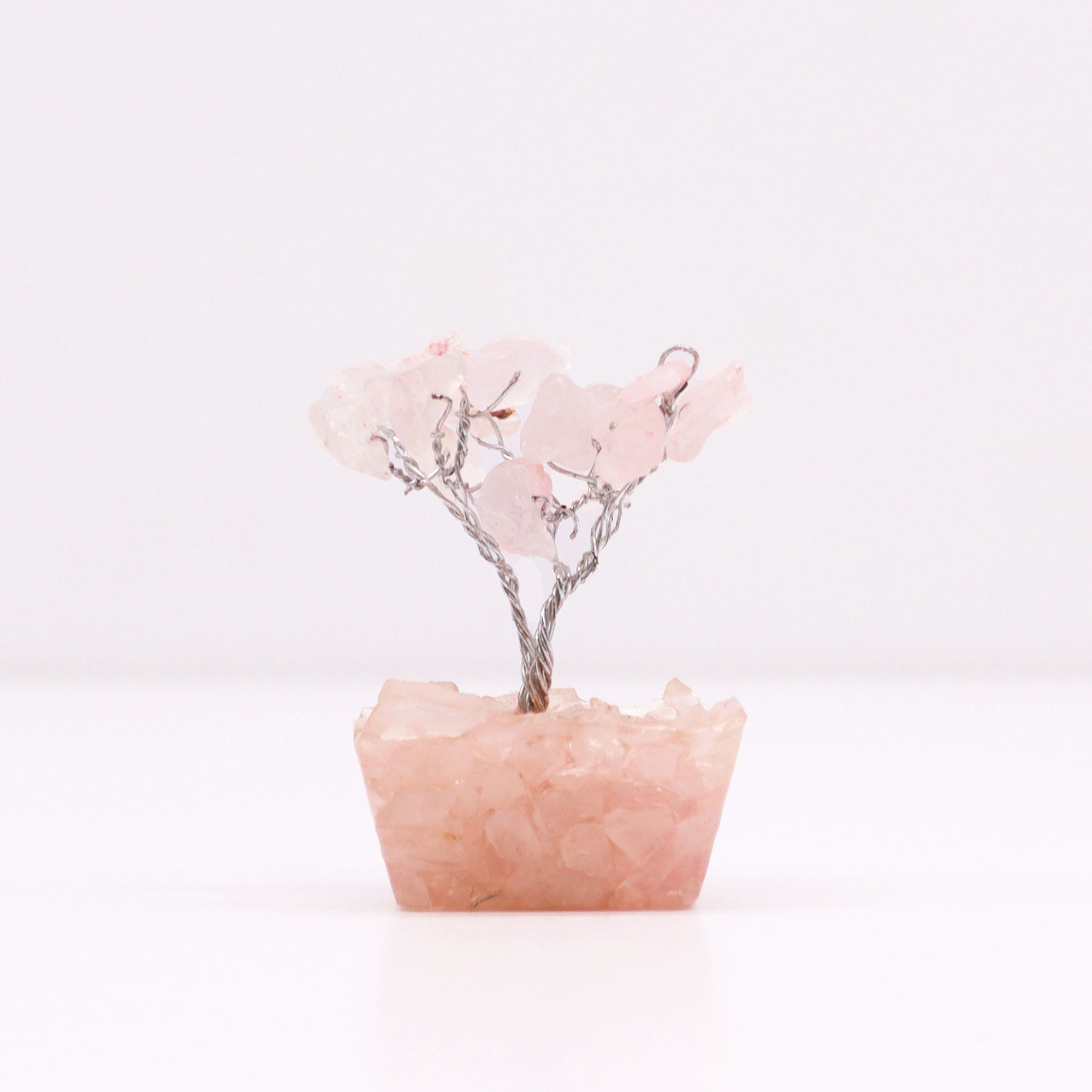 Mini árbol de piedras preciosas sobre base de orgonita – Cuarzo rosa (15 piedras)