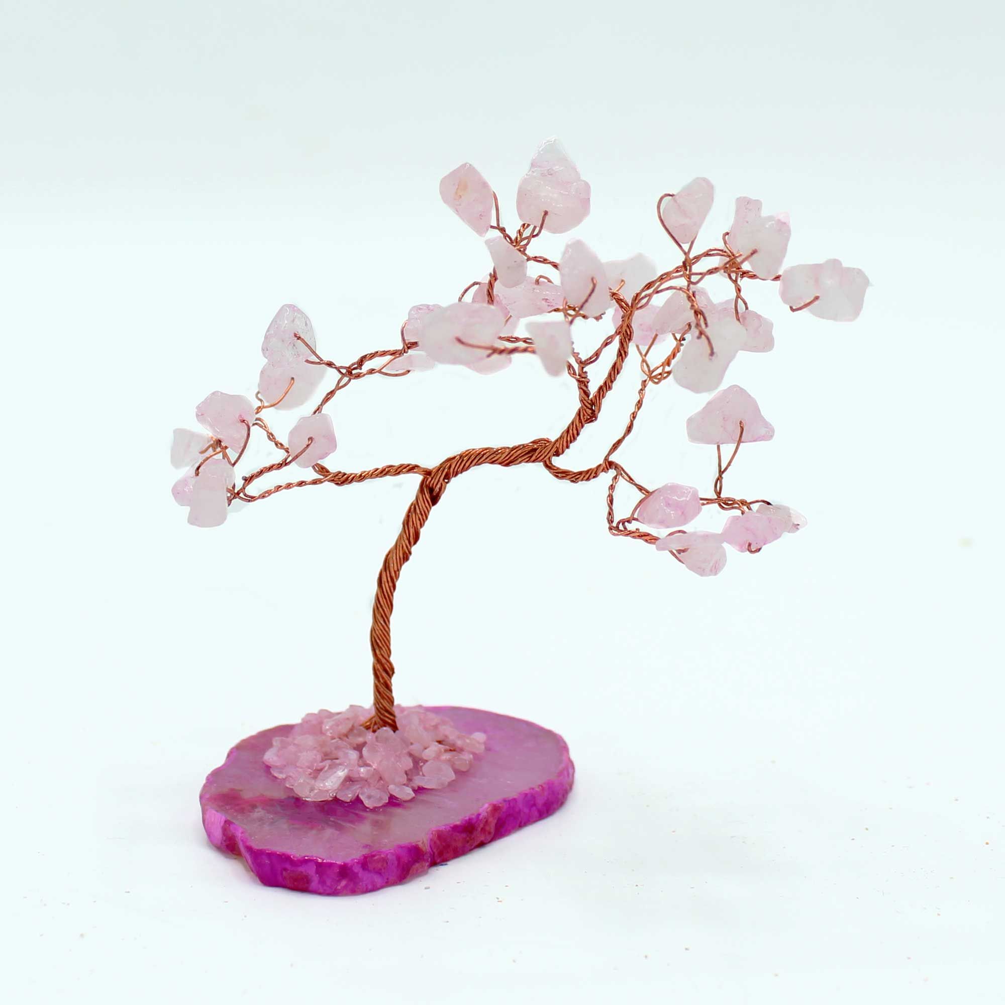 Árbol de piedras preciosas: Cuarzo rosa sobre base de ágata rosa (35 piedras) - Imagen 2