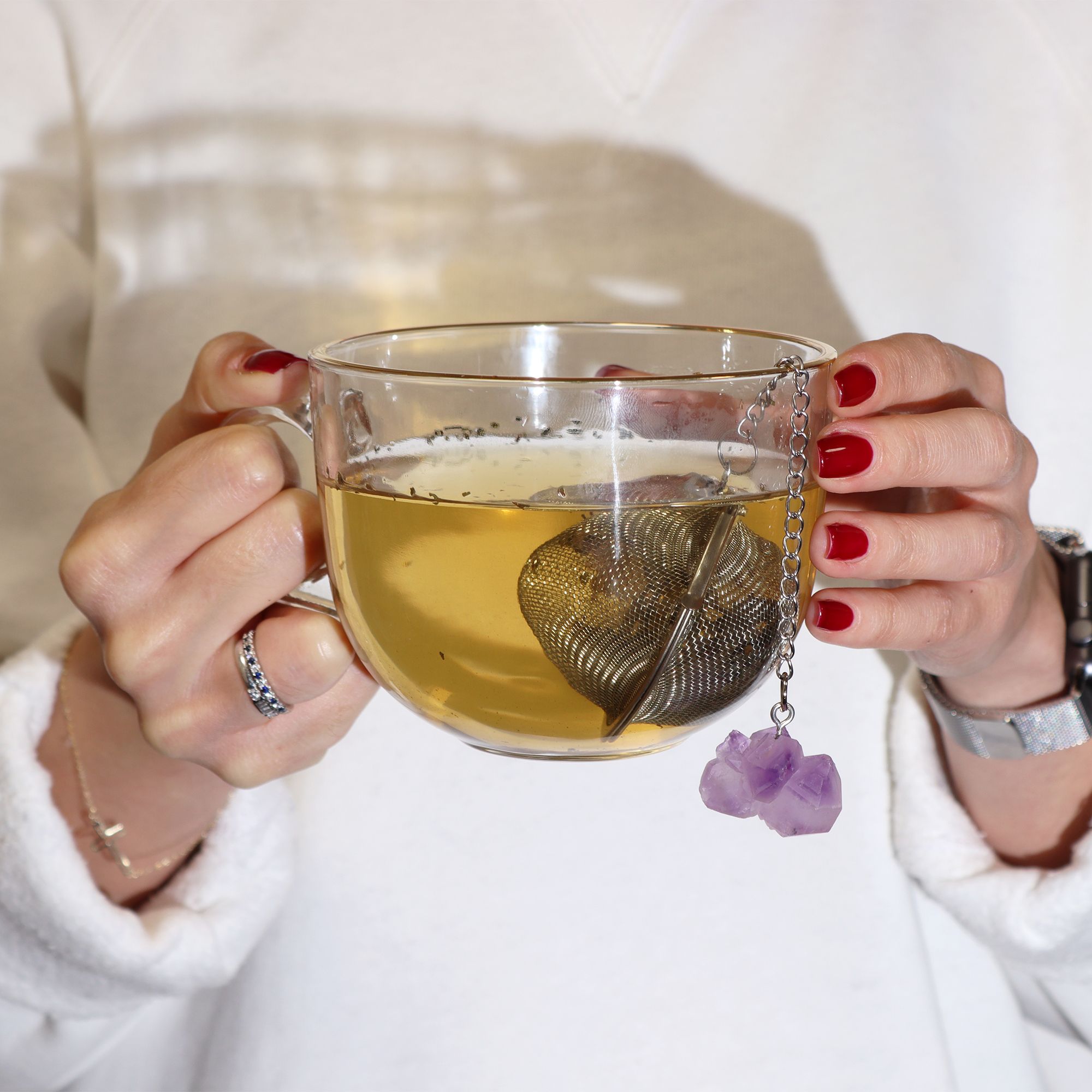 Colador de té de piedras preciosas de cristal crudo - Racimo de amatista - Imagen 8