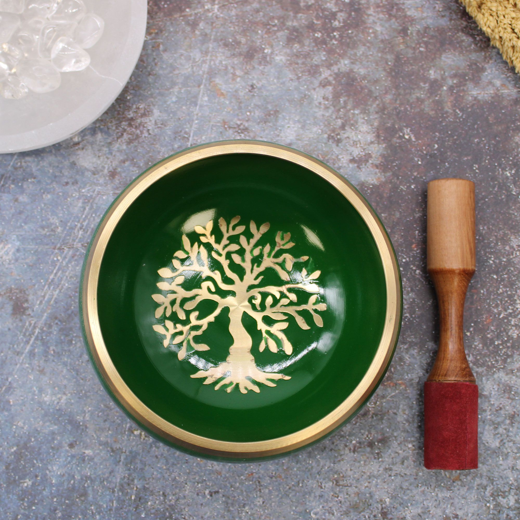 Juego de Cuenco Tibetano Lrg - Árbol de la vida - Verde 14cm - Imagen 3