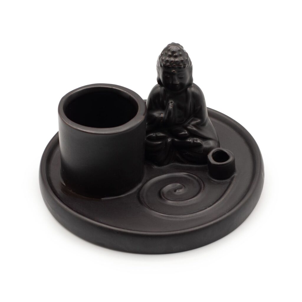 Plato de incienso de Buda multifuncional – cerámica negra mate