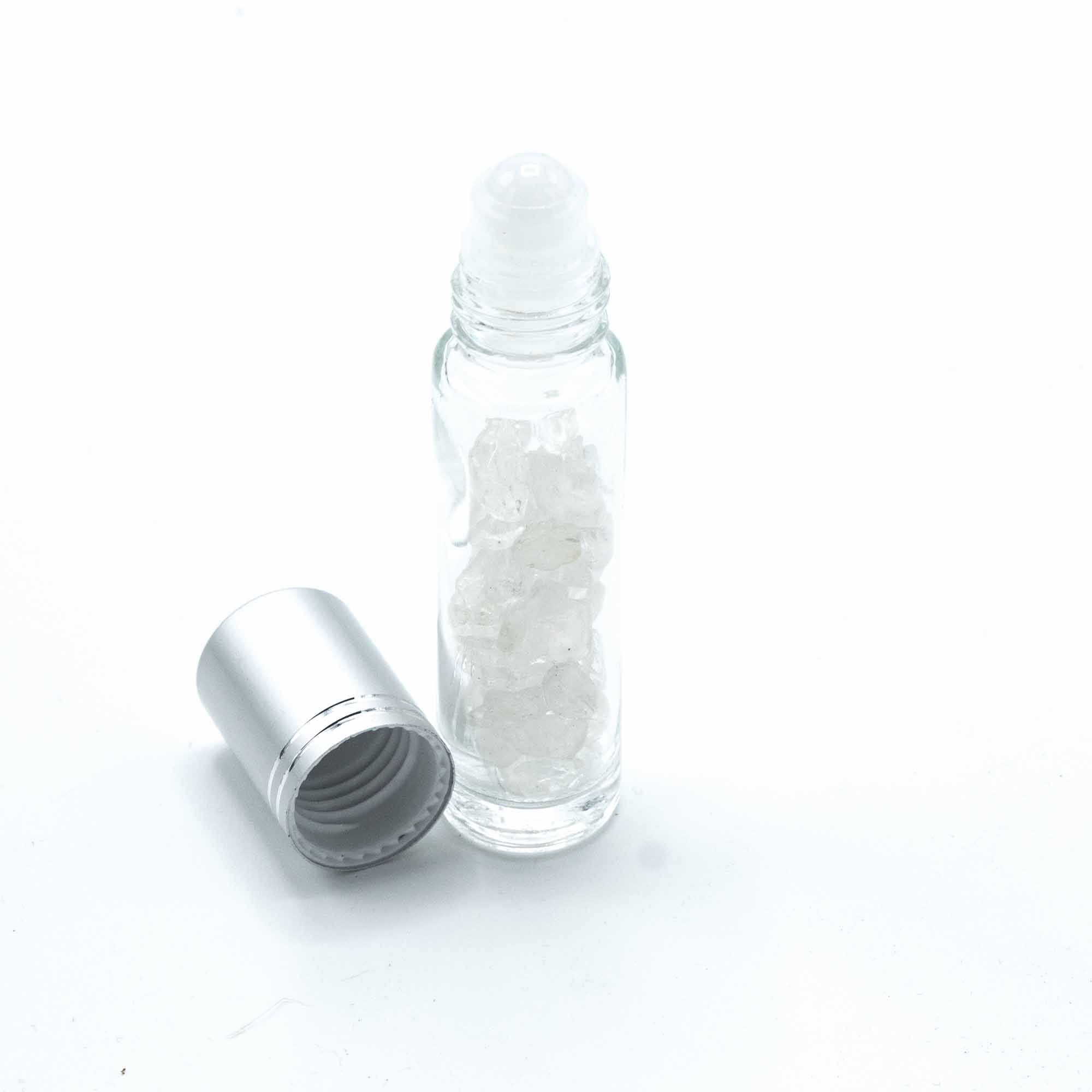 Botella de rodillo de aceite esencial de piedras preciosas - Cuarzo de roca - Tapa plateada - Imagen 3