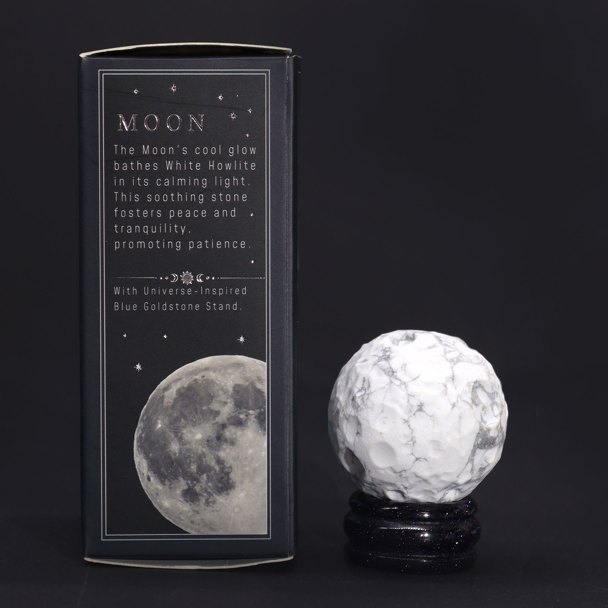 1x Planeta Howlite Blanco con Soporte Solar (LUA) – 40mm