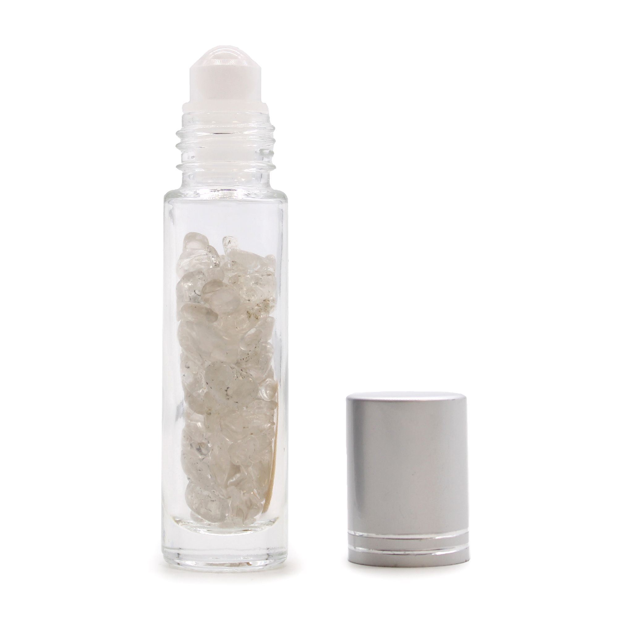 Botella de rodillo de aceite esencial de piedras preciosas - Cuarzo de roca - Tapa plateada - Imagen 2