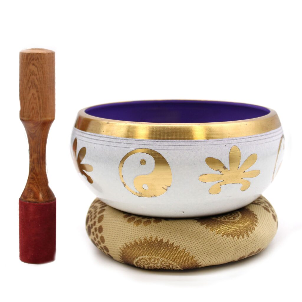 Juego de Cuencos Tibetano Lrg – Yin & Yang – Blanco/Morado 14cm