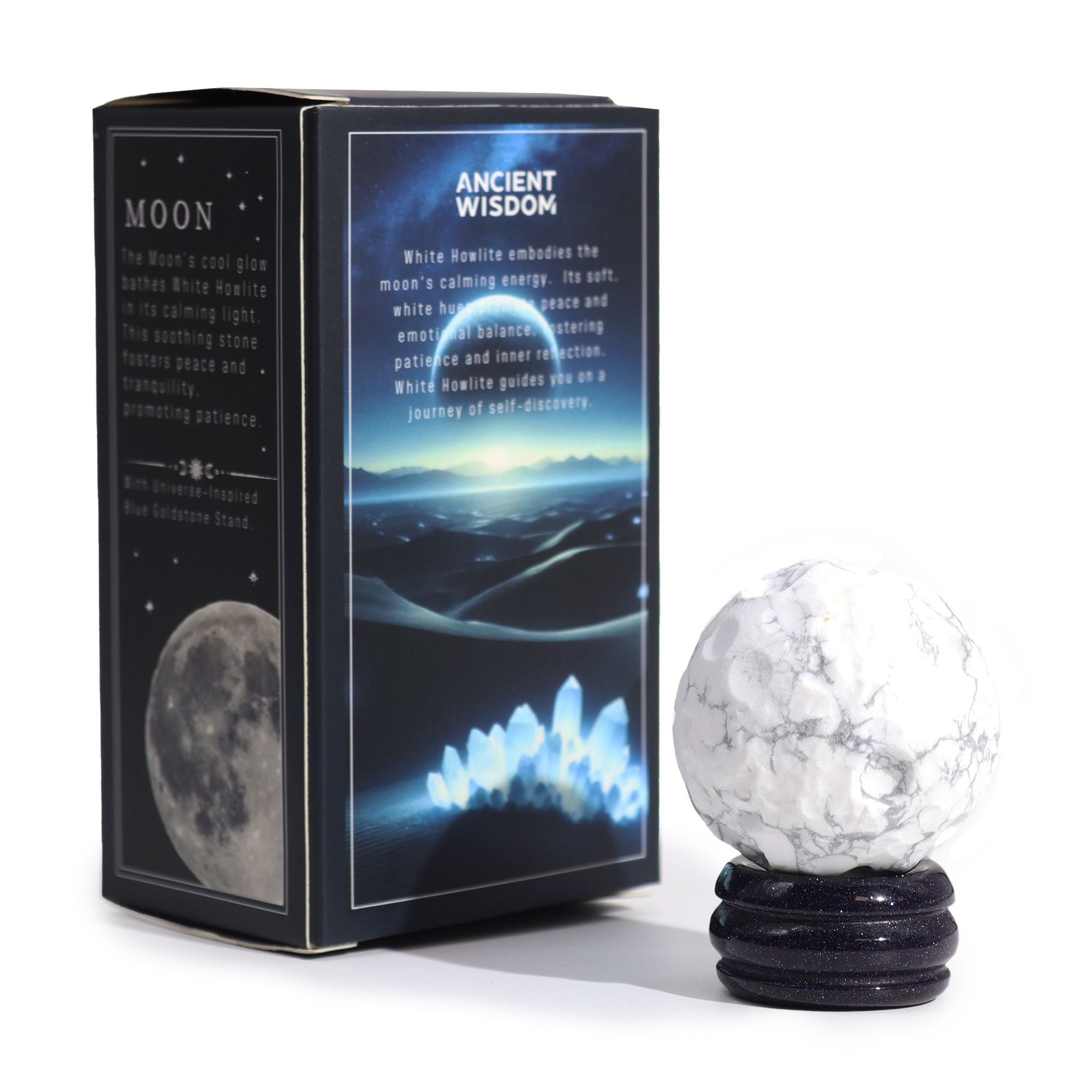 1x Planeta Howlite Blanco con Soporte Solar (LUA) - 40mm - Imagen 4
