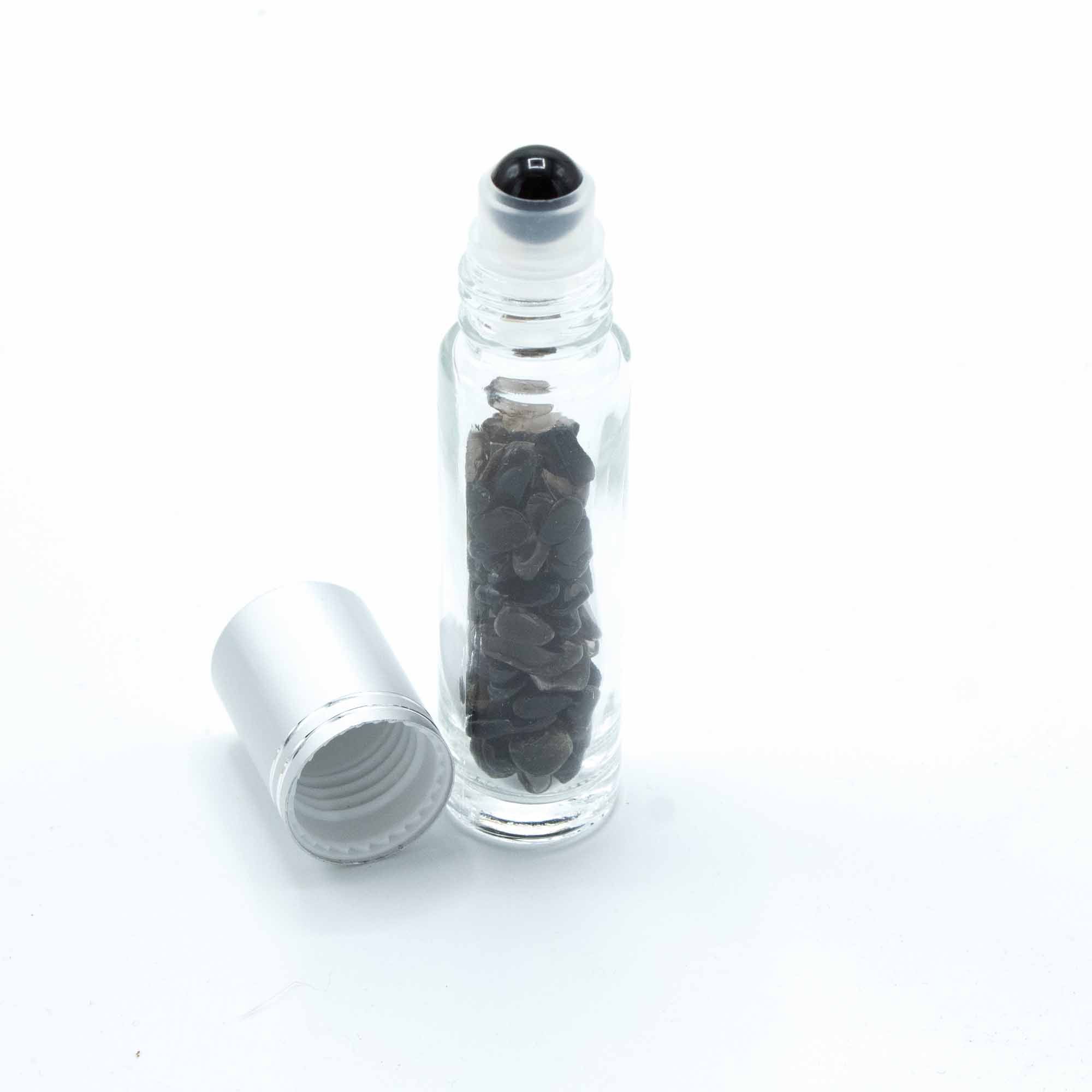 Botella de rodillo de aceite esencial de piedras preciosas - Turmalina negra - Tapa plateada - Imagen 2