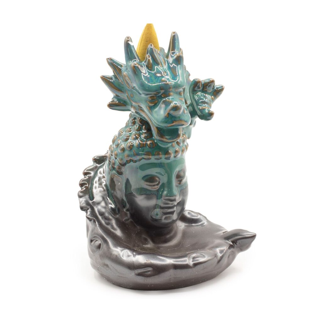 Quemador de incienso de flujo inverso – Dragón sobre Buda