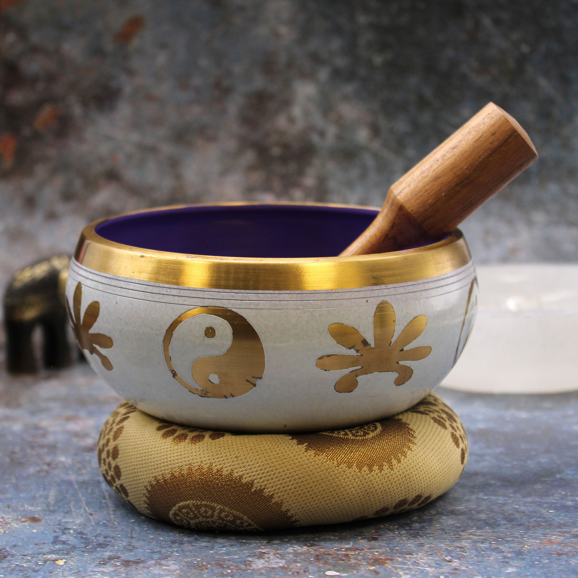 Juego de Cuencos Tibetano Lrg - Yin & Yang - Blanco/Morado 14cm - Imagen 2