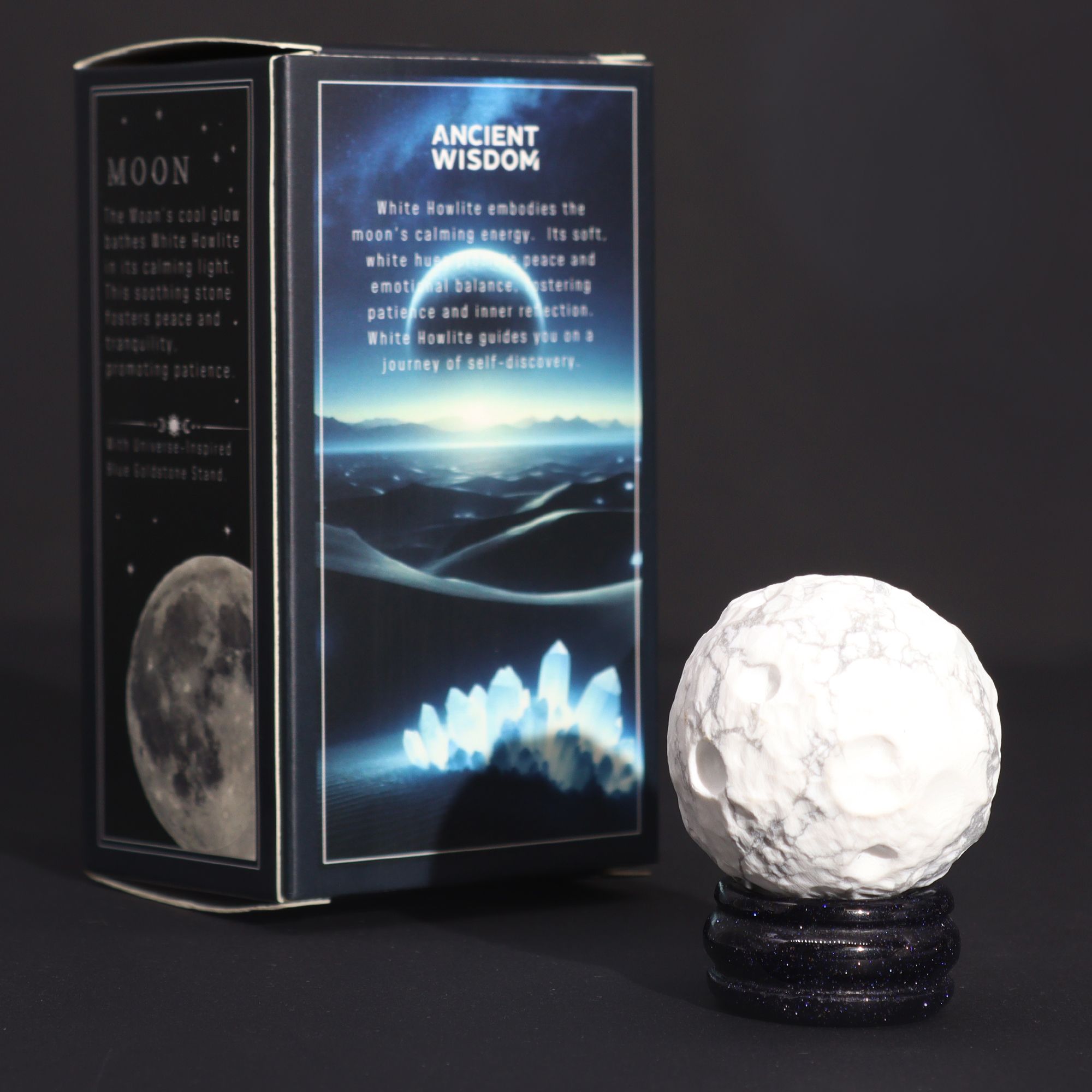 1x Planeta Howlite Blanco con Soporte Solar (LUA) - 40mm - Imagen 5