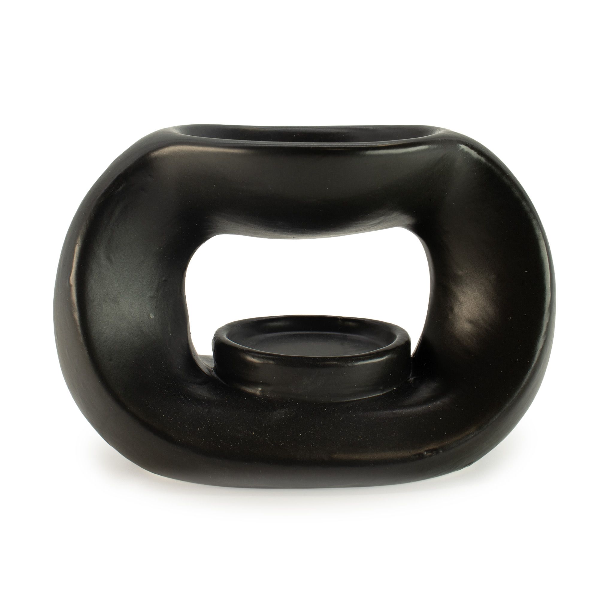 Quemador de aceite Zen cerámico - guijarro ovalado - negro mate - Imagen 2
