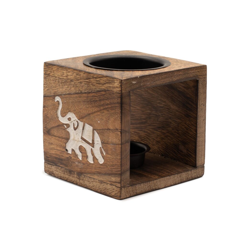Quemador de aceite de madera de mango cuadrado - Elefante