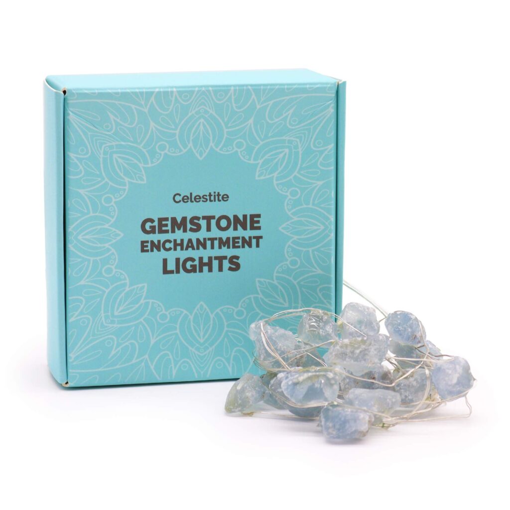 Luces de encantamiento de piedras preciosas – Celestita