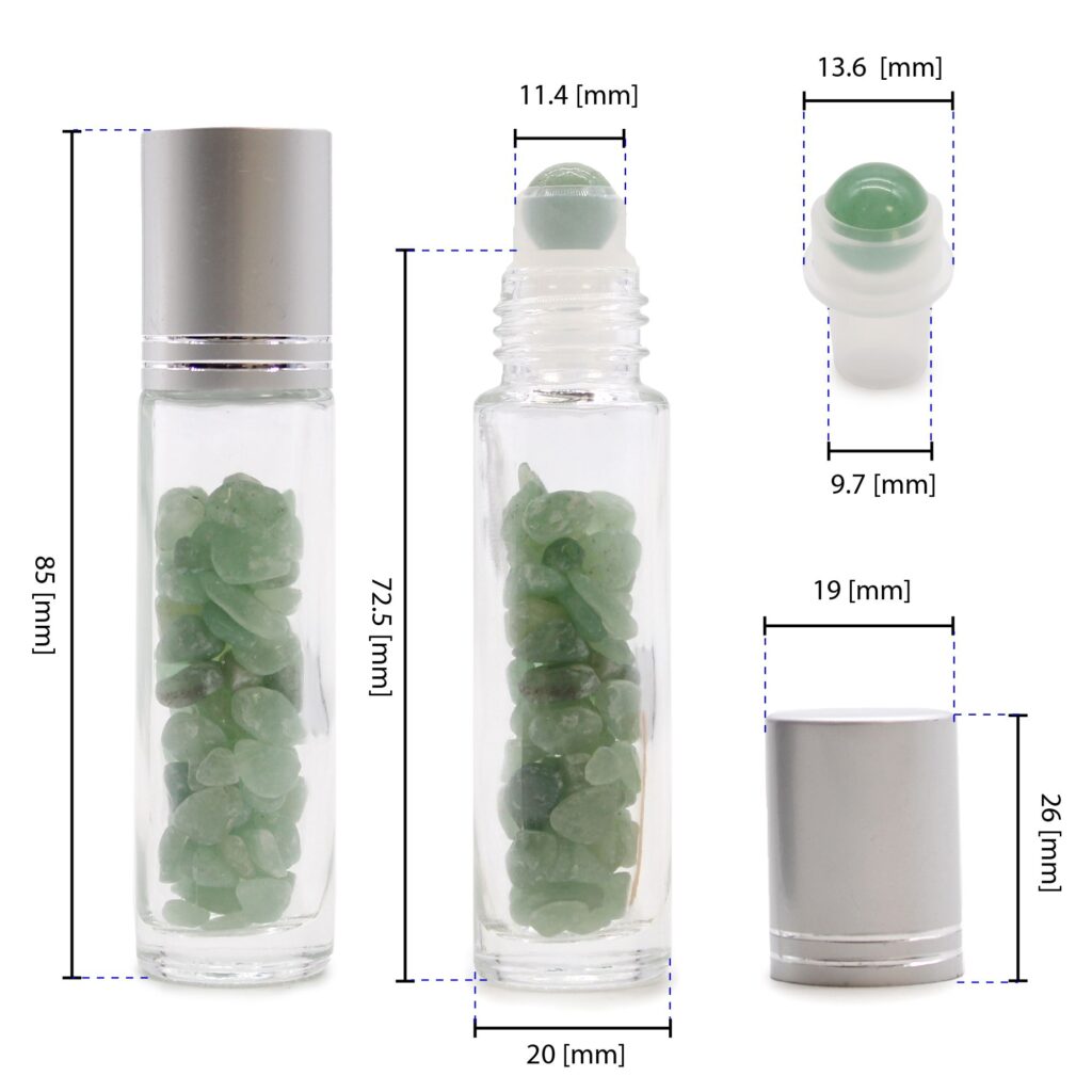 Botella de rodillo de aceite esencial de piedras preciosas – Cuarzo de roca – Tapa plateada