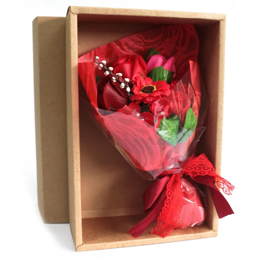 Bouquet flores jabón en caja – rojo