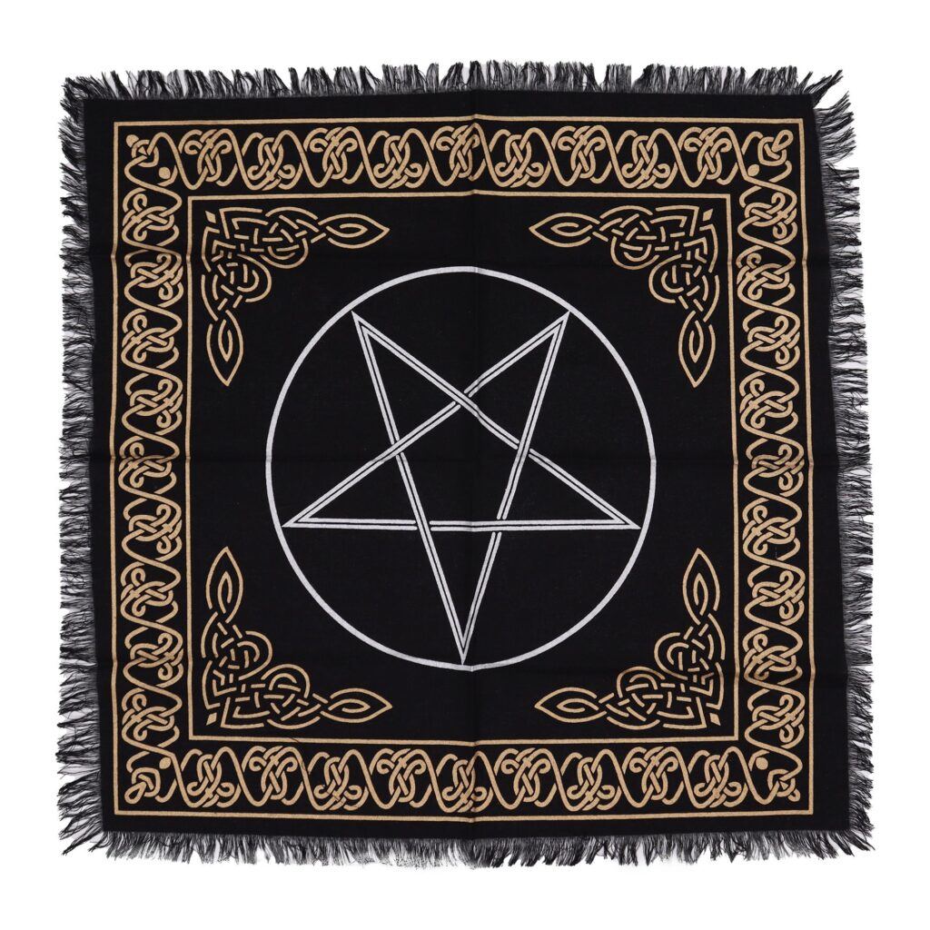 Mantel de altar esotérico con flecos – Pentágono