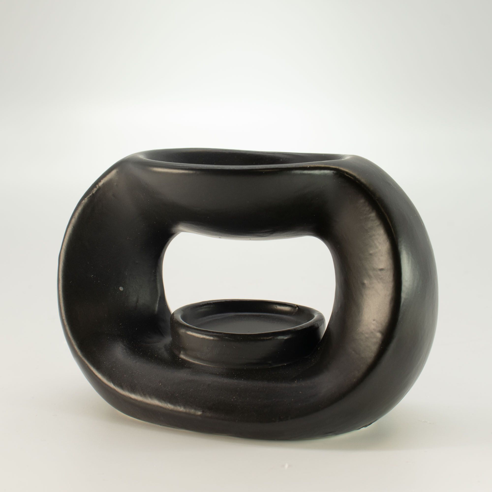 Quemador de aceite Zen cerámico - guijarro ovalado - negro mate - Imagen 3