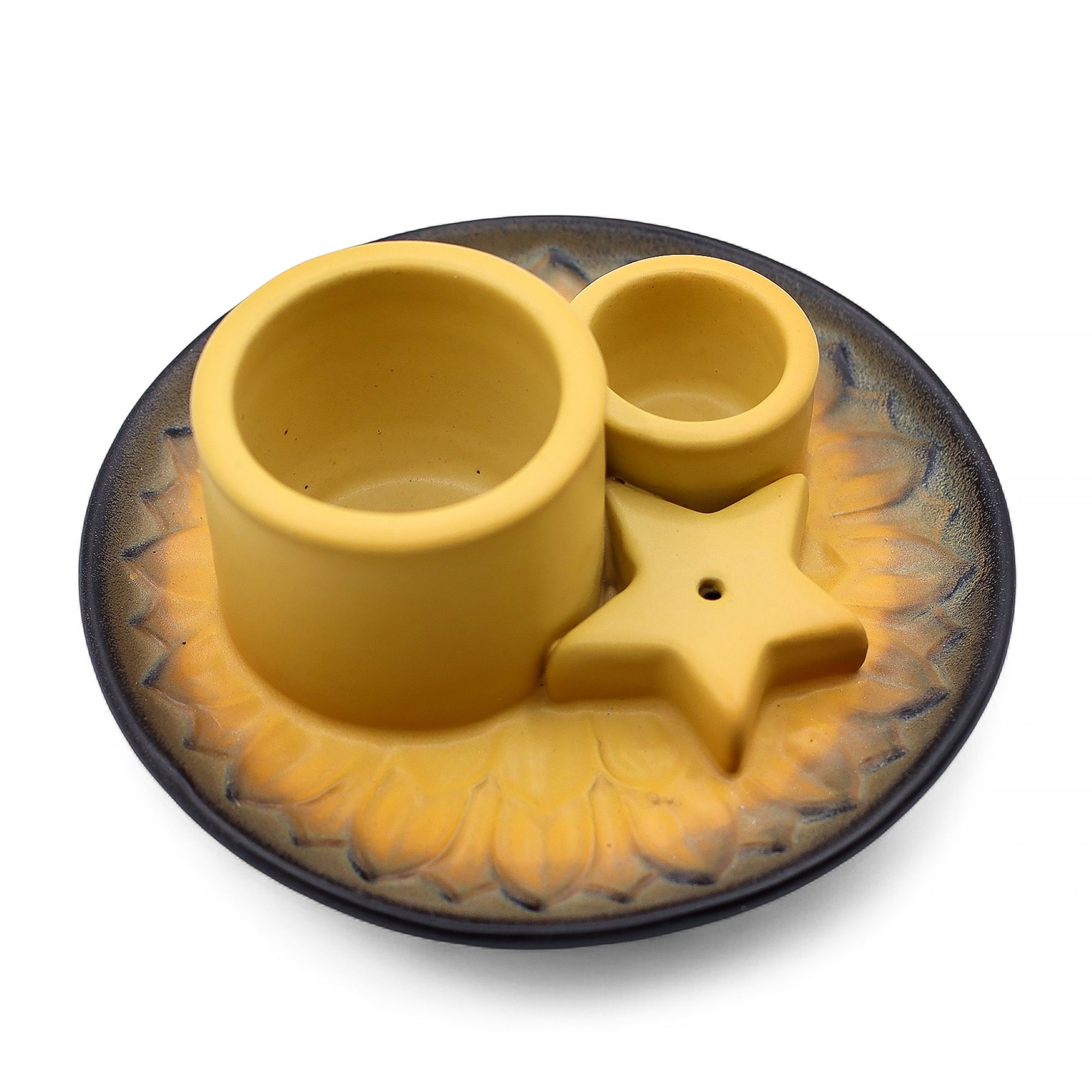 Soporte cerámico para Palo Santo e Incienso - Mandala - Arena y Gris - Imagen 3