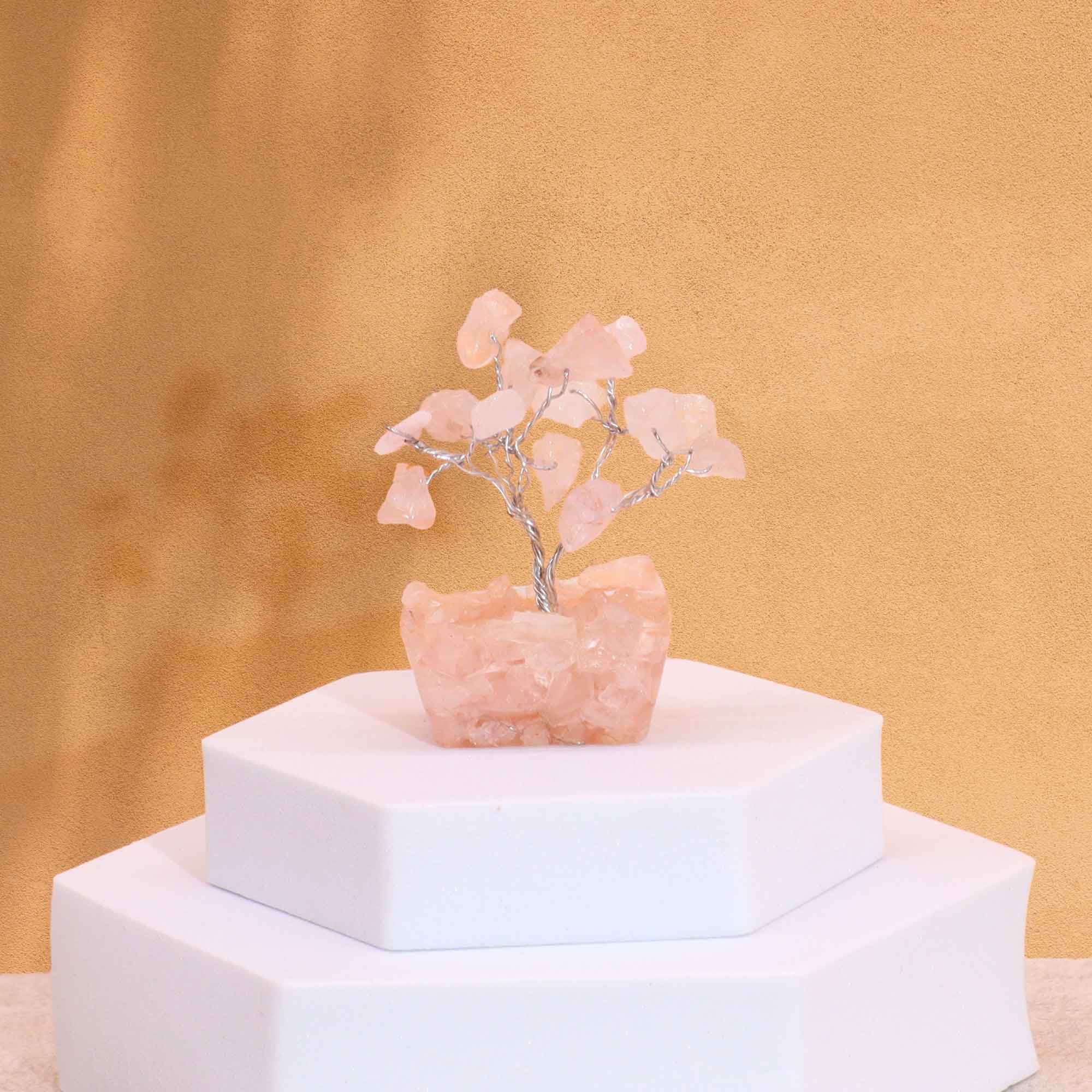 Mini árbol de piedras preciosas sobre base de orgonita - Cuarzo rosa (15 piedras) - Imagen 4