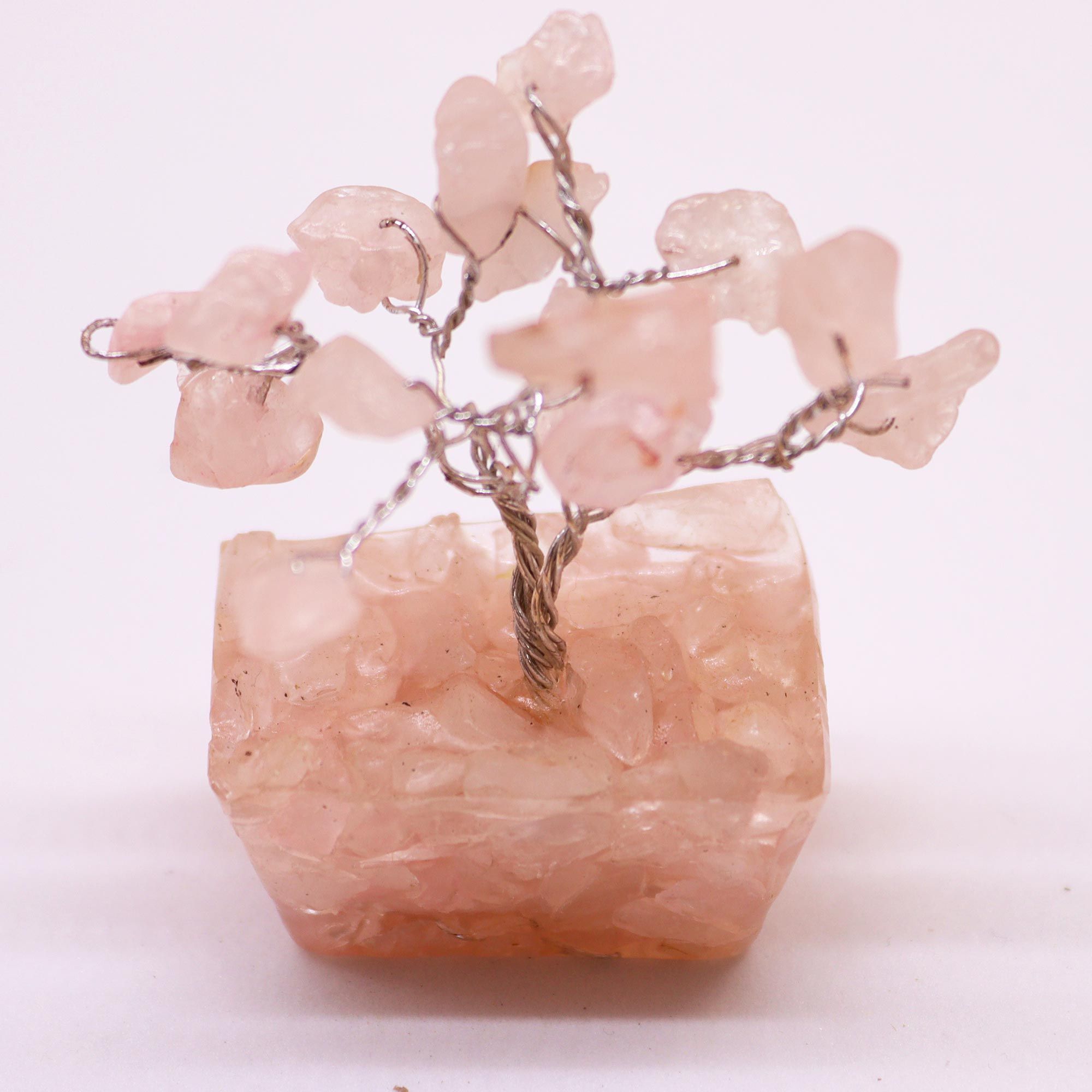 Mini árbol de piedras preciosas sobre base de orgonita - Cuarzo rosa (15 piedras) - Imagen 6