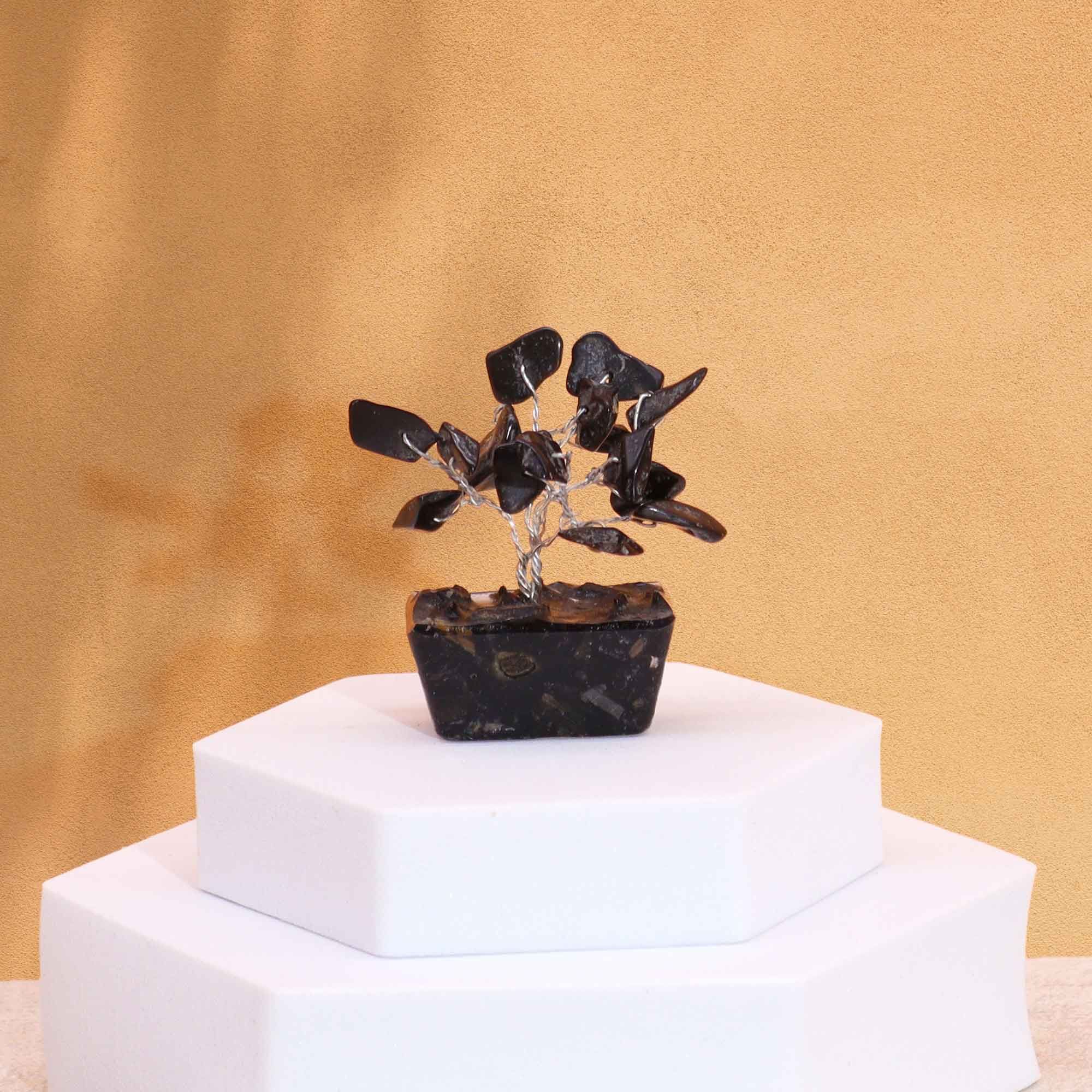 Mini árbol de piedras preciosas sobre base de orgonita - Ágata negra (15 piedras) - Imagen 3